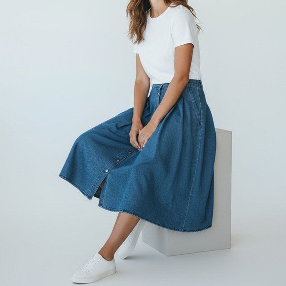Northern Reflections Dresses & Skirts - Vintage Northern Reflections Button Front Flared Denim Midi Skirt | Size 9/10